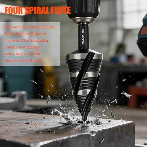 10Pcs Step Drill Bit & Countersink Set with Tool Box, HSS Four Spiral Flute