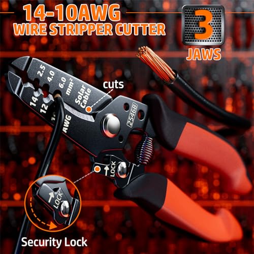 PEBA Crimping Tool and Solar Connectors Kit, Solar Crimper for AWG 16-10 Solar Panel Cable Wire, with 12 Pairs IP68 Solar Connectors & Stripping Pliers | Ratchet Crimp Tool Kit - Solar Installation 2 Tools - 12 Pairs
