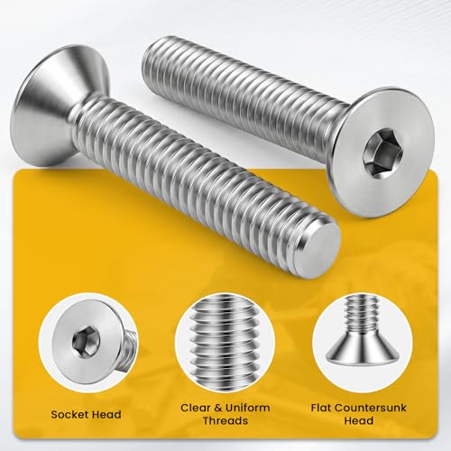 1/4-20 x 1-1/4" Flat Head Socket Cap Screws Countersunk Bolts, Allen Socket Drive, Stainless Steel 18-8 (304), Bright Finish, 100 PCS 1/4-20 x 1-1/4" Silver