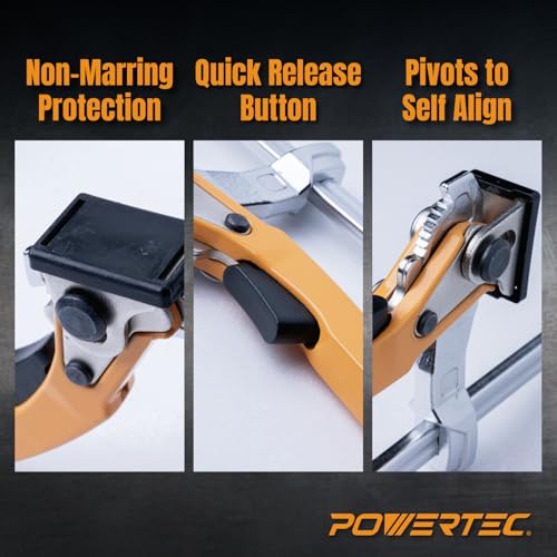 POWERTEC 71542V Quick Release Ratcheting Table Clamp for MFT and Guide Rail System, 7" Capacity (178mm) x 2-3/8" Throat Depth, 2 PK Guide Rail Clamps (2PCs)