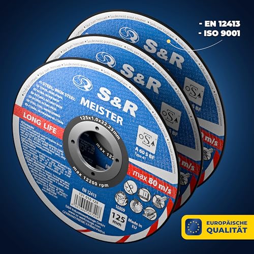 S&R Professional Cutting Disc 125 mm - Thin 1 mm Flex Disc for Angle Grinders, Metal Separators and Cutters with Aluminum Oxide, Fiberglass Reinforcement and Resin Bond - Ideal for Body and Container Construction 15