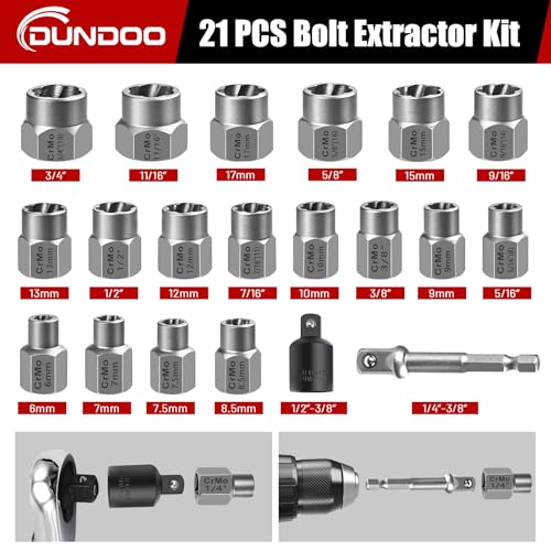 Bolt Extractor Set, 21PCS Easy Out Bolt Extractor Kit, 3/8" Drive Impact Stripped Bolt Remover Extractor Socket Set Tool for Rusted, Rounded, Damaged Nuts