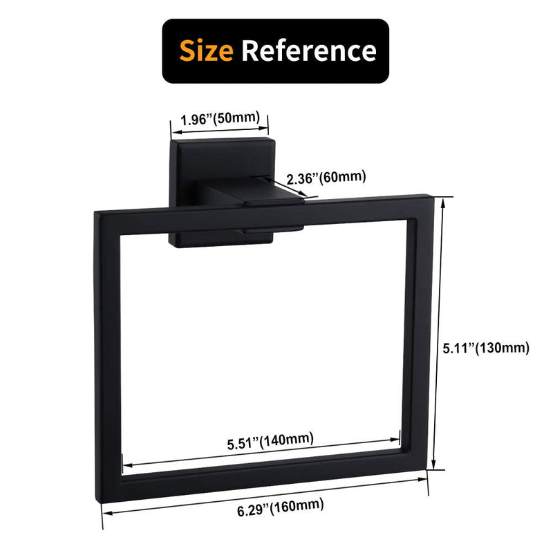 Matte Black Hand Towel Holder for Bathroom SUS 304 Stainless Steel Towel Ring Simple Square Towel Hanger Heavy Duty Hand Towel Racks Wall Mount