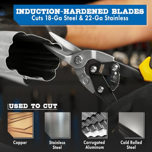 MIDWEST ToughCut Aviation Snips, Left, Right, & Straight Cut, Tinner Snips 3-piece Set