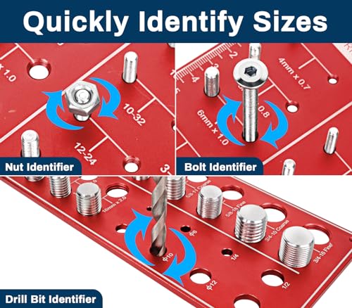 34 Thread Checker Nut and Bolt Thread Checker Standard and Metric Bolt Size and Thread Identifier Gauge Drill Bit Gauge,19 Standard and 15 Metric 8 Drill Bit Sizes
