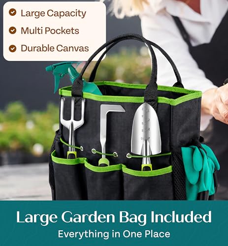 Heavy Duty Gardening Tools - Gardening Gifts for Women, Men, Mom, Dad - Durable, Ergonomic Garden Tools Set (Green) Standard