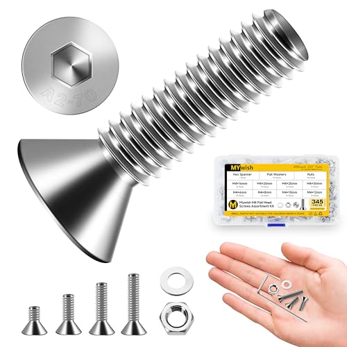 Mywish 640Pcs M6 Screw Black Bolts and Nuts Kit & 345Pcs Metric M4 Screws Assortment Kit, Head Cap Screw Metric Bolts Assortment, Machine Screws, Fully Threaded Hex Wrenches