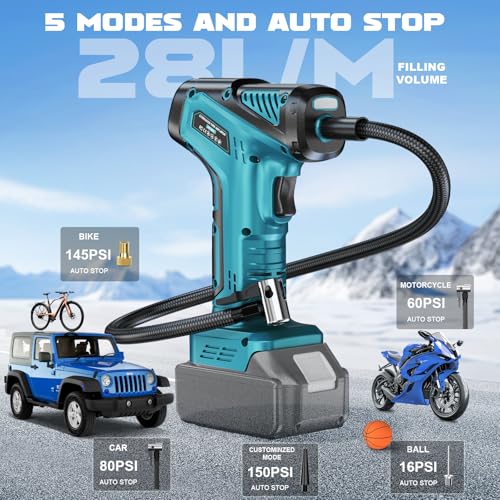 Ecarke 150 PSI Cordless Tyre Inflator Compatible with Makita 18V Battery Blue