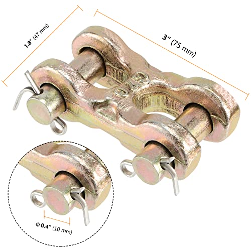 SEUNMUK 4 Packs 3/8 Inch Double Clevis, Zinc-Plated Safety Twin Clevis, G70 Forged Chain Repair Links, WLL 6600 lbs, Golden