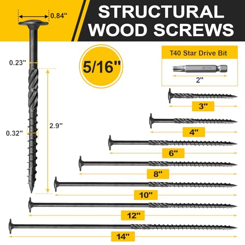 FMhotu Lag Screws, 5/16" x 4" Structural Screws 5/16" x 4" Black 50
