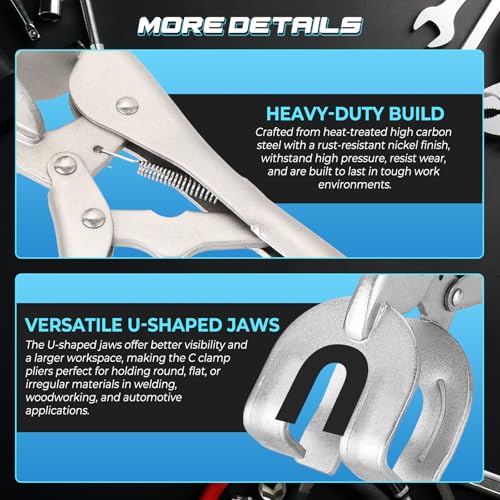 NATGAI 9" Locking Pliers Set, 4 Pack Metal Welding Clamps with Quick-Lock Release, Heavy Duty C-Clamp Vice Grips for Welding, Woodworking, Auto Repair, Sheet Metal Holding (4 Pack)