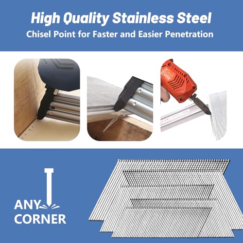 304 Stainless Steel 16 Gauge Angled Finish Nails 20 Degree 2000 Pcs 4 SIZES-2000 pcs