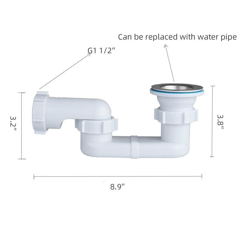 Bath Shower Drain Low Profile p Trap 1 1/2" Bath Flat Trap Kit for Acrylic bathtubs(Waste, Plastic Flexible Pipe + Trap) | Includes flexible plastic pipe and trap; fits acrylic bathtubs; 1-1/2" waste drain; easy DIY installation