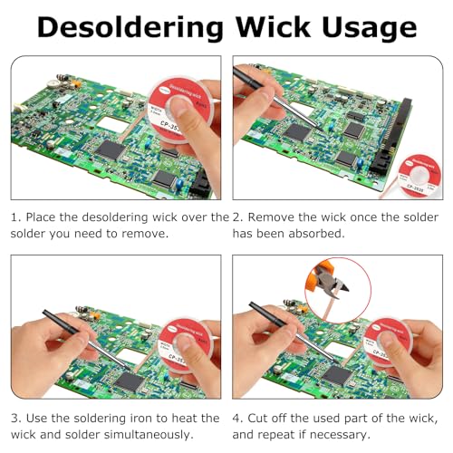 Pack of 3 Desoldering Braids - Copper Desoldering Wire (1.5 mm x 3 m, 2.5 mm x 3 m, 3.5 mm x 3 m) | Ideal for Desoldering and Removing Solder at Solder Points | High Thermal Conductivity Soldering Braid