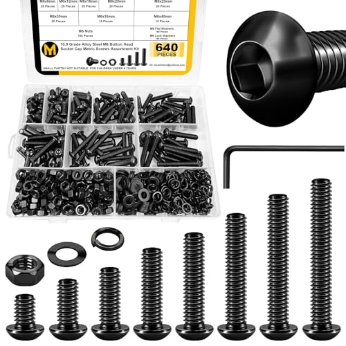 Mywish 1290 Pieces M2 M3 M4 M5 Screw Nuts and Bolts Assortment Kit & 640Pcs M6 Screw Black Bolts and Nuts Kit, Socket Head Cap Screw Metric Bolts Assortment, Machine Screws, Fully Threaded Hex Spanner
