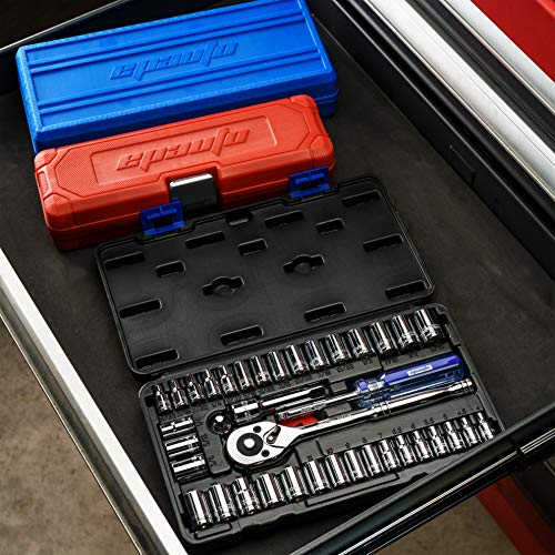 EPAuto 40 Pieces 1/4-Inch & 3/8-Inch Drive Socket Set, 72 Tooth Ratchet Compact 40 Pcs