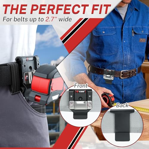 KUNN 3-Pack Professional Tape Measure Holder Set, Bulk Tape Measure Clips & Holsters + Drill Holder for Tool Belt, Single Pack Drill Belt Clip & Tape Measure Holster