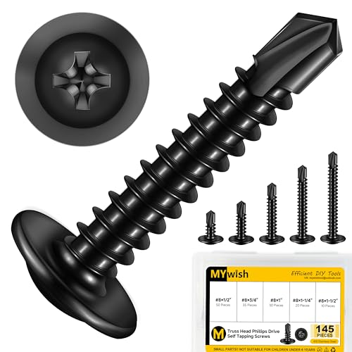 Mywish 145 Pieces #8 Self Tapping Screws Assortment Kit for Metal & 300Pcs #10 x 1-1/2 Hex Head Self Tapping Metal Roofing Screws with Rubber Washer, Self-Drilling Screws Quick Tapping Screw