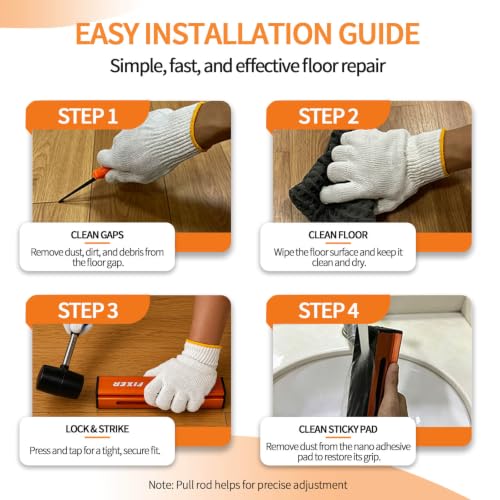 Floor Gap Fixer Tool Kit for Laminate Floors with Storage Bag & Nano Pads Orange