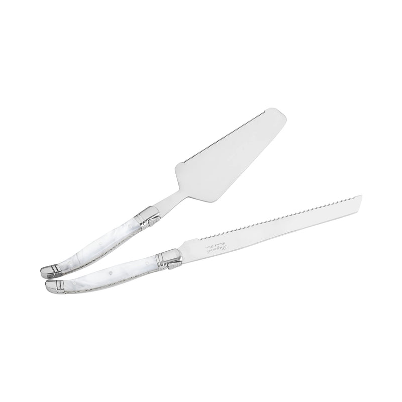 French Home Laguiole 2-Piece Cake Knife and Server Set – Luxurious Stainless Steel Cake Cutter & Server – Cake Cutting Set – Party, Home Dining, or Wedding Cake Knife and Server Set (Pearl White) Pearl White