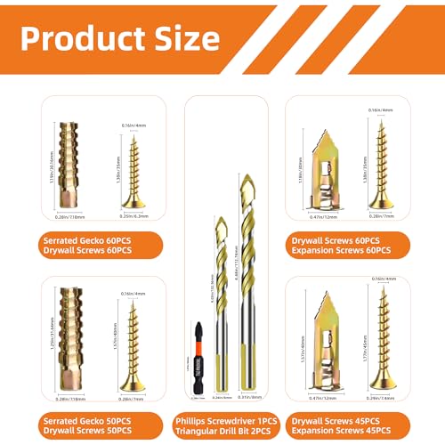 420pcs Self Drilling Drywall & Concrete Anchor Kit (M6 M8, 4 Sizes) with M6 & M8 Drill Bits, Loose Hinge Hole Repair, for Concrete, Wooden, and Home Decor Wall Hole Repair Kit Screws -420-A