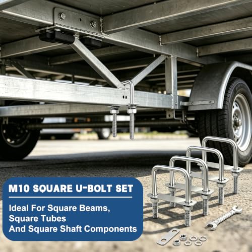 4 Sets M10 Square U-Bolts,304 Stainless Steel, 3-1/16"W×4-1/2"L M10x3-1/16 Wx 4-1/2"L