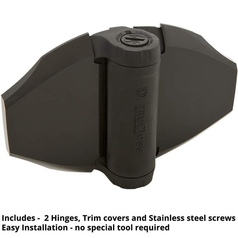 D&D Technologies TCHD2S3BTS TruClose Heavy Duty Gate Hinges, for Self Closing Wood or Vinyl Gates up to 154 Pounds, with No Alignment Legs, for Square Gate Frame and Post, Black, 2 Count Adjustable gate gap: 3/8”–7/8” gate frame to post