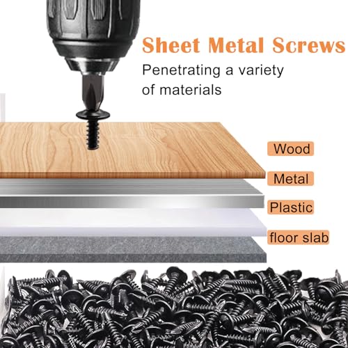 weideer 1095pcs Self Tapping Screws #8#10 M2 M3 M4,410 Stainless Steel Black Oxide Truss Head and Carbon Steel Phillips Pan Head Self Tapping Screws Assortment Kit
