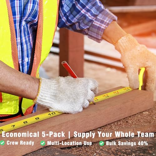 5 Pack Tape Measure 25 ft, Easy Read Measuring Tape with Fractions 1/8, Retractable 25-Foot by 1-Inch Blade with Durable Coating & Impact-Resistant Case for Contractors & DIY