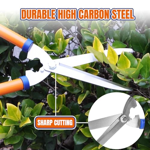 WADFOW WPR1E95 Hedge Clippers:Bush Clippers With Adjustable Length Handle and Wavy SK-5 Steel Blade,Hedge Shears for Pruning Borders and Bushes, Blue and Yellow