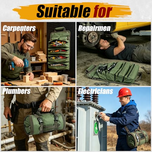 2 Pack Roll Up Tool Bag Organizer,Tool Roll Up Bag, Heavy Duty Roll Up Tool Bag for Mechanics, Electricians, Plumbers, Portable Tool Pouch for Wrenches, Screwdrivers,for Dad