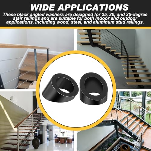 LEIFIDE 50 Pack 30 Degree Angle Washers 5/16" ID Black Steel Cable Railing 5/16"