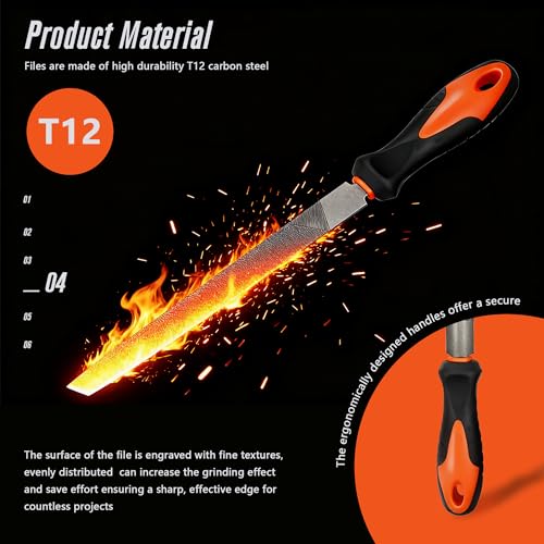19Pcs Hand Metal File Set 4Pcs Flat/Triangle/Half-Round/Round T12 Carbon Steel Files with 14pcs Needle Files, 1 Steel Brush for Shaping Metal Wood Model and Tools