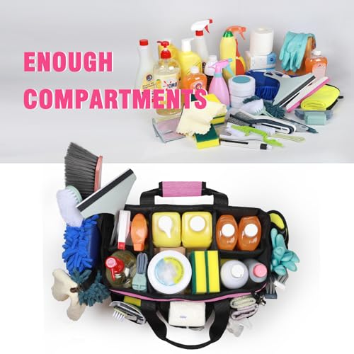 Wearable Cleaning Caddy Bag, Cleaning Caddy Supplies Organizer with Handles for Cleaners & Housekeeper, Under Sink & Car Cleaning Tool Organizers Bag Rose Pink Rectangular Large