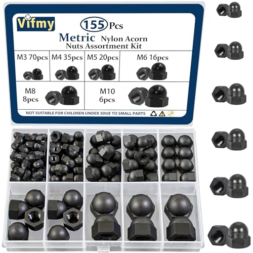 304 Stainless Steel Acorn Nuts Assortment Kit(100PCS) & Vifmy Metric Black Nylon Acorn Nuts Assortment Kit