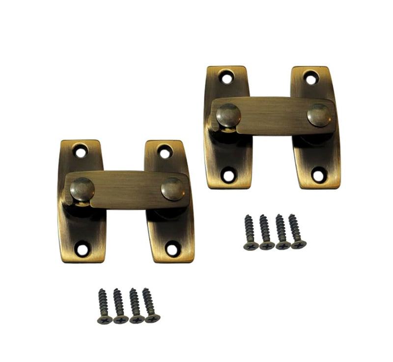QCAA 2.5" x 2.65", Large, Heavy Solid Forged Brass Door Latch, 180 Degrees Flat Surface Mounting Door Latch Buckle for Doors & Windows, Antique Brass, 2 Pack, Made in Taiwan Antique Brass(180 Degree)