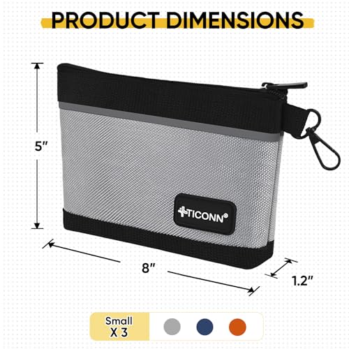 TICONN 1680D Oxford Tool Pouches with Zipper (6 Pack Combo) & Heavy Duty Tool Bag with Multi-Pockets (16" MoldedBase)