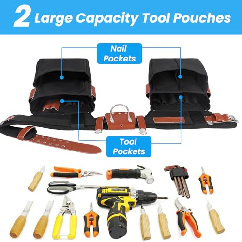 FamilyKit PU Leather Tool Belt, Heavy Duty Construction Tool Belt