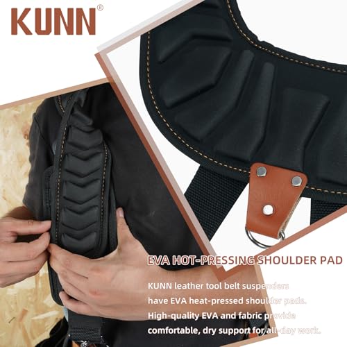 KUNN Leather Tool Belt Suspenders with Phone Holder & 4-Piece Leather Tool Belt Suspender Loops
