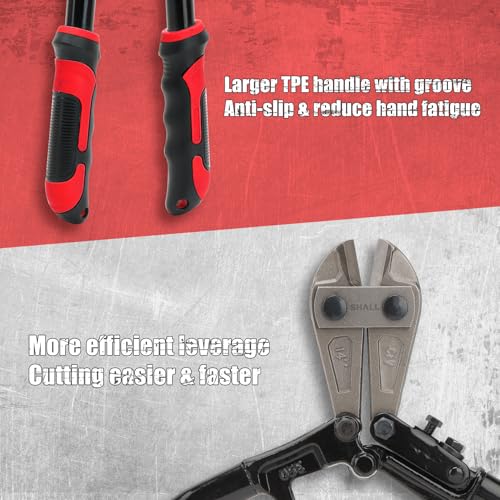 SHALL 3-Piece Bolt Cutters, 14" Heavy Duty Bolt Cutter, 8" Mini Bolt Cutter, 8" Wire Rope Cutter, Ergonomic Handle, More Efficient Leverage for Cutting Locks, Chains, Iron Wire, Carrying Case Included Red