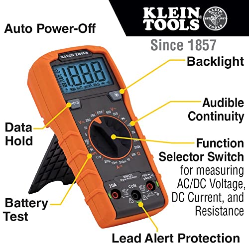 Klein Tools MM325 Multimeter, Digital Manual-Ranging 600V AC/DC Voltage Tester, Tests Batteries & 69381 Alligator Clip Test Leads, Heavy-Duty Replacement Meter Leads Protection,Safety+ 69381 Clip Test Leads