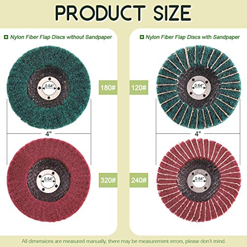 Keadic 16Pcs 4 Inches Nylon Fiber Flap Discs Buffing Polishing Wheel Set, 120 180 240 320 Grit Assorted Sanding Grinding and 3 pcs Polish Compound, 1/2" Arbor Hole Arbor Hole for Bench Grinder