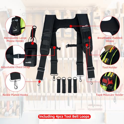MELOTOUGH Tool Belt Suspenders Construction Bag Suspenders, Nail and Screw Organizer Bag for Electricians and Carpenters