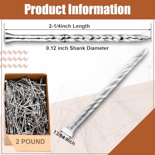 Tandefio 300 Pcs Stainless Steel Flooring Nails, 2-1/4 Inches, Silver