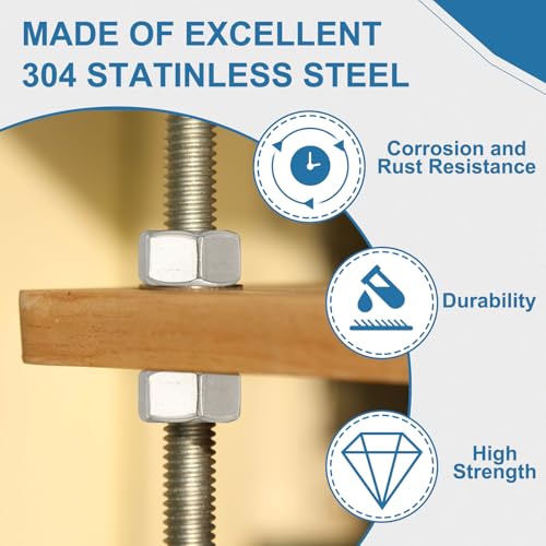 PATIKIL 5 Pcs Fully Threaded Rod, M5 x 400mm 304 Stainless Steel Right Hand Long Thread Bar Studs with Nuts for Pipes Clamps Hangers U-Bolts