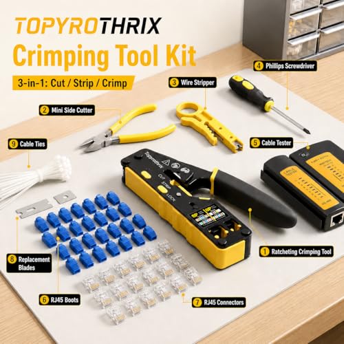 Pass Through RJ45 Crimp Tool Kit with Tester for Cat6/Cat5e Ethernet