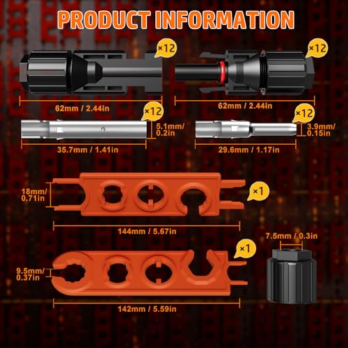 PEBA Crimping Tool and Solar Connectors Kit, Solar Crimper for AWG 16-10 Solar Panel Cable Wire, with 12 Pairs IP68 Solar Connectors & Stripping Pliers | Ratchet Crimp Tool Kit - Solar Installation 2 Tools - 12 Pairs