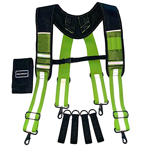 MELOTOUGH Magnetic Suspenders Tool Belt Suspenders with Large Moveable Phone Holder + Tool Belt Suspenders with Safety Reflective Suspenders