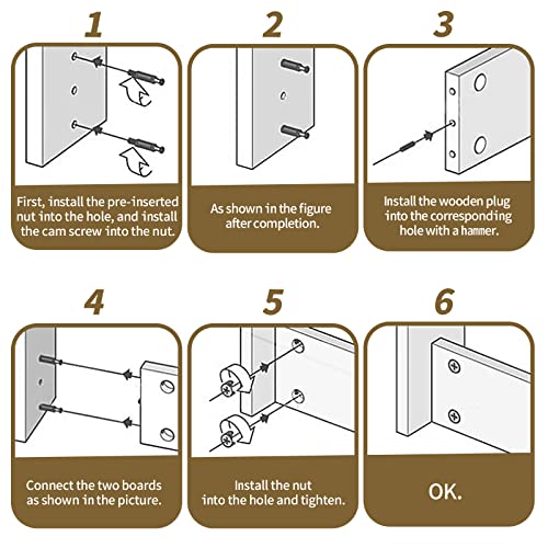 50 Set Cam Fittings with Dowel 3-in-1 Furniture Connecting Kit Cam Lock Fittings & Nuts & Screws for Wardrobe & Cabinet (Pack of 2) One Size (Pack of 2)