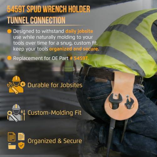 5459T Leather Spud Wrench Pouch Holder, Fits 3.5" Tool Belts, 3212TT Heavy Duty Construction Spud Wrench, 1-1/4" Opening for 3/4" U.S. Heavy Nuts with Tapered Alignment Spud & Tether Hole